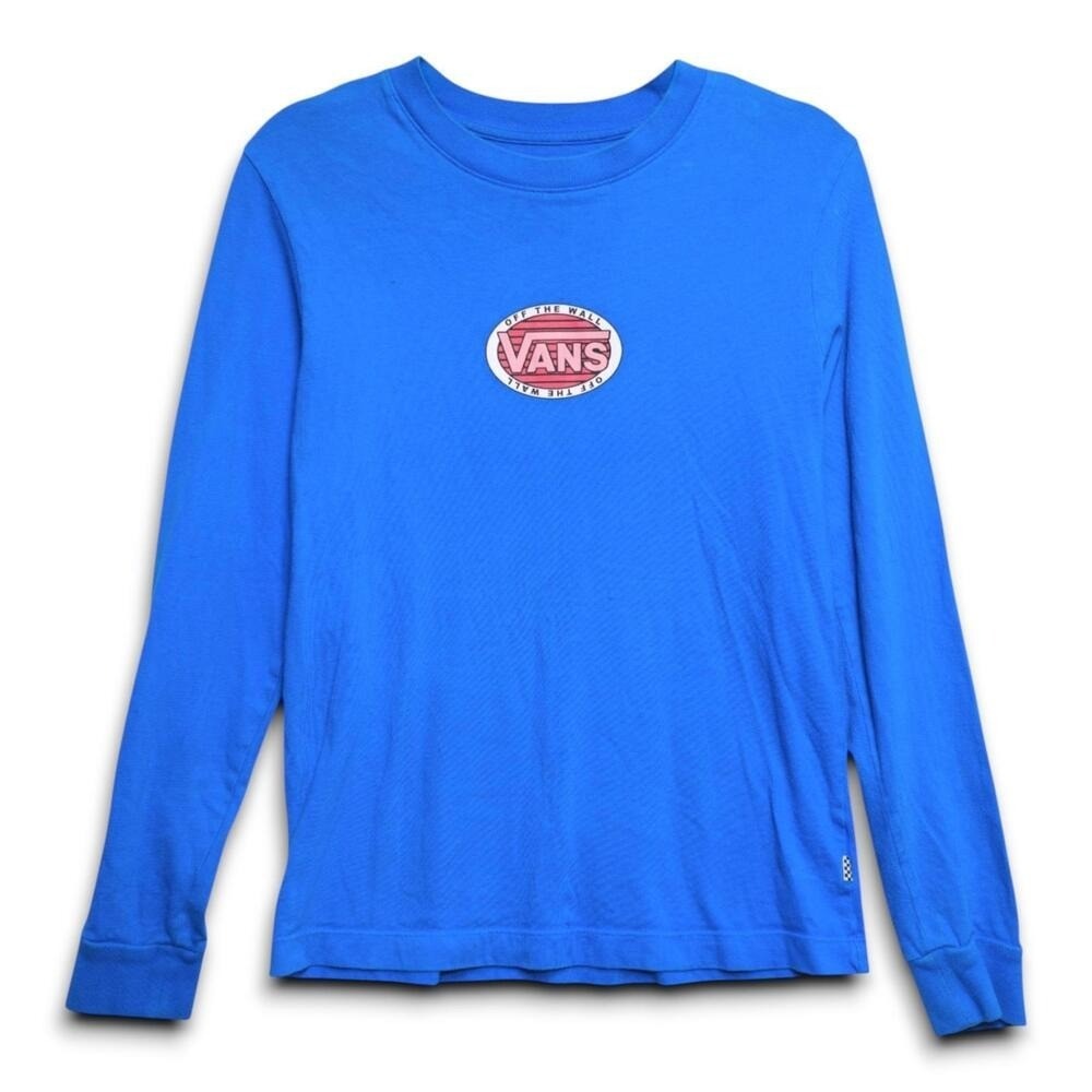 Vans Off The Wall Long Sleeve T Shirt Blue Graphic Logo Men's Small‎